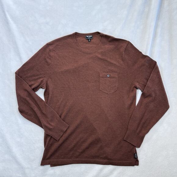 New Todd Snyder Mens Long Sleeve 100% Cashmere Crewneck Pocket Camel Brown Large - Picture 2 of 9